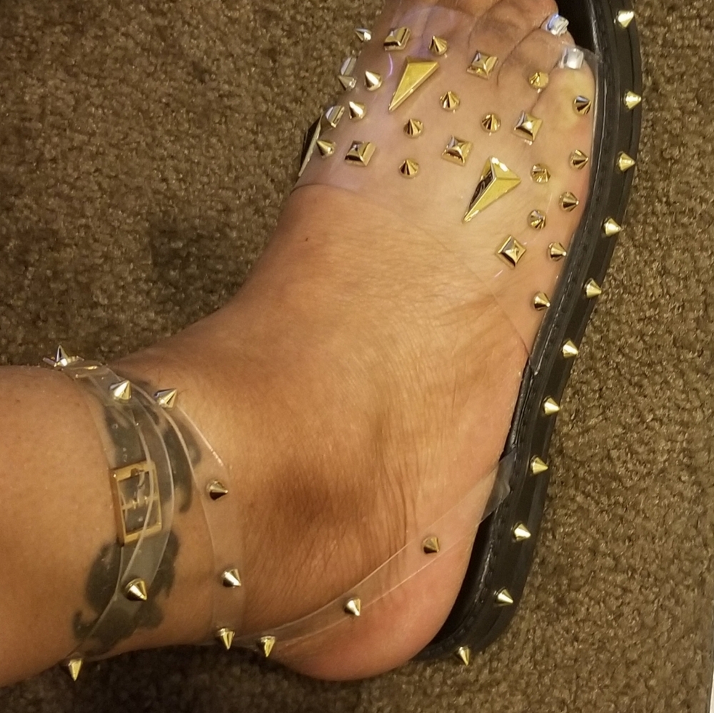 Black and Gold Clear Stud Strappy Sandals - Picture 4 of 4